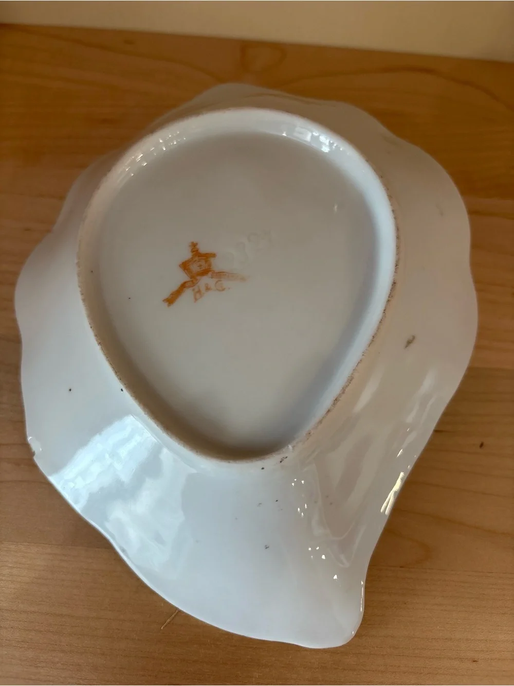 Antique Heinrich & Co Bavarian Porcelain Leaf Dish Gold Gilt Rose Trinket Tray
